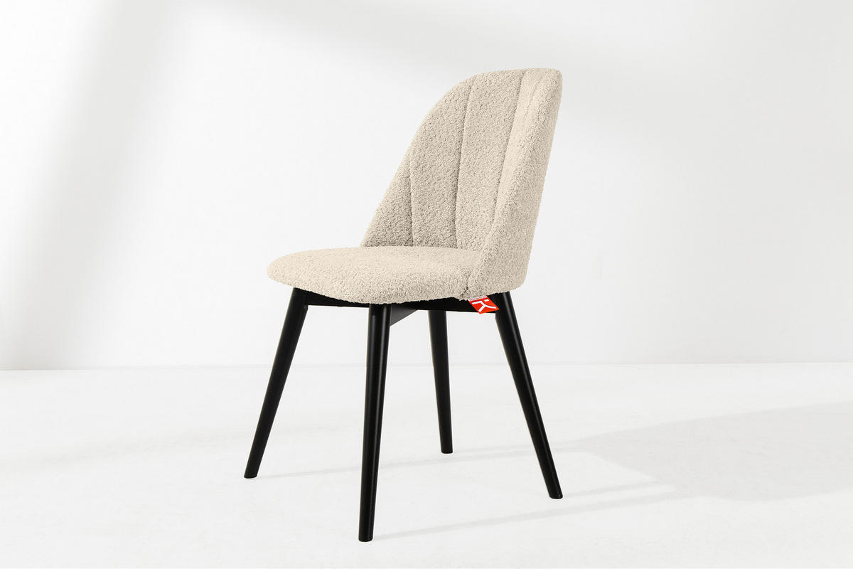 POLSTERSTUHL BAKERI Esstischstühl, 2-er Set, Bouclé - Creme/Schwarz, Holz/Textil (48/86/44cm) - KONSIMO®