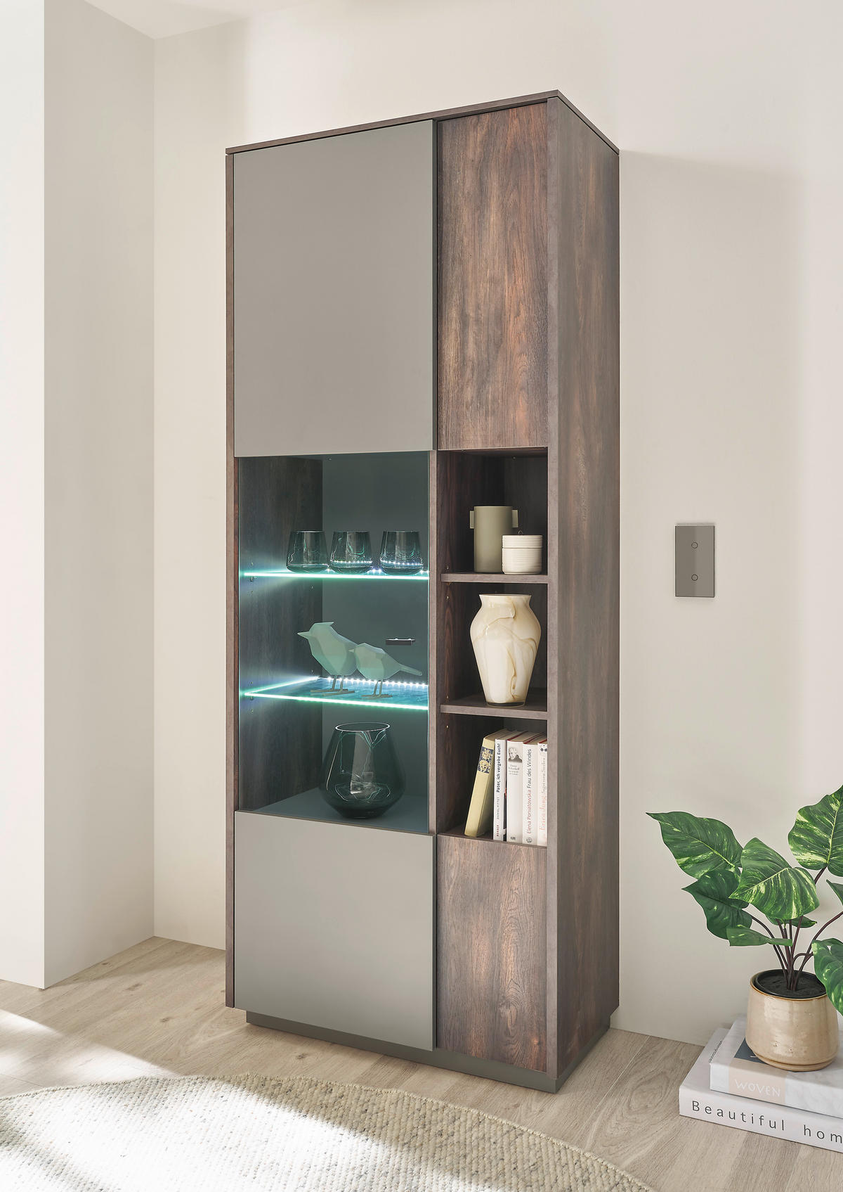 VITRINE M18 Thermo Oak & Anthrazit 80/200/40 cm hoch breit - Graubraun, Holzwerkstoff (80/200/40cm) - Livojo