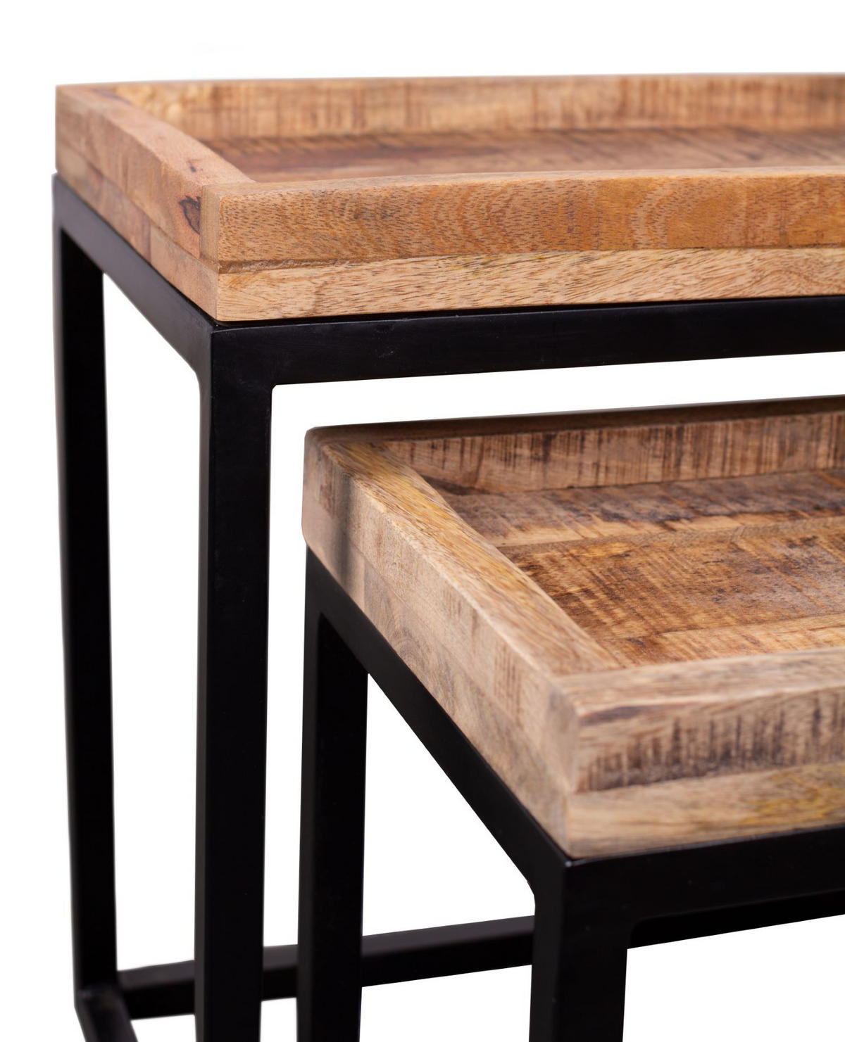 COUCHTISCH Lecce - 2er Set - Mangoholz natur - Schwarz/Braun, Holz/Metall (50/45/30cm) - bene living