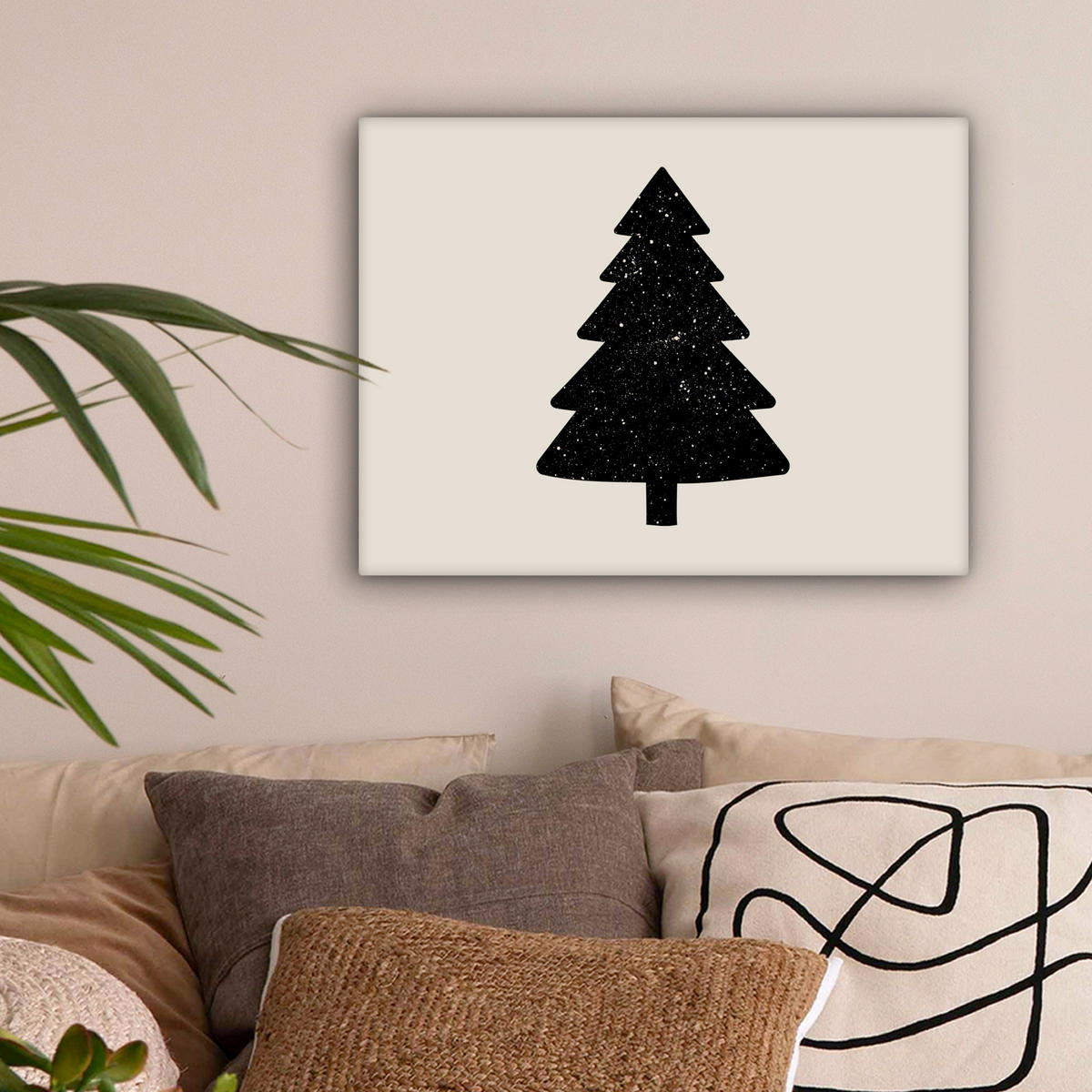 LEINWANDBILD Weihnachtsbaum - Schwarz - Urlaub - Beige 40x30 cm - Schwarz, Textil (40/30cm) - MuchoWow