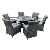 GARTENMÖBELSET mit Couchtisch Polyrattan 6-Sitzer - Dunkelgrau/Grau, Glas/Kunststoff - Fimous