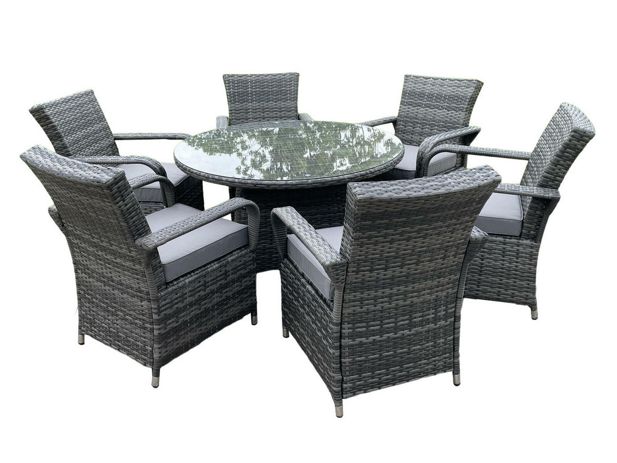 GARTENMÖBELSET mit Couchtisch Polyrattan 6-Sitzer - Dunkelgrau/Grau, Glas/Kunststoff - Fimous
