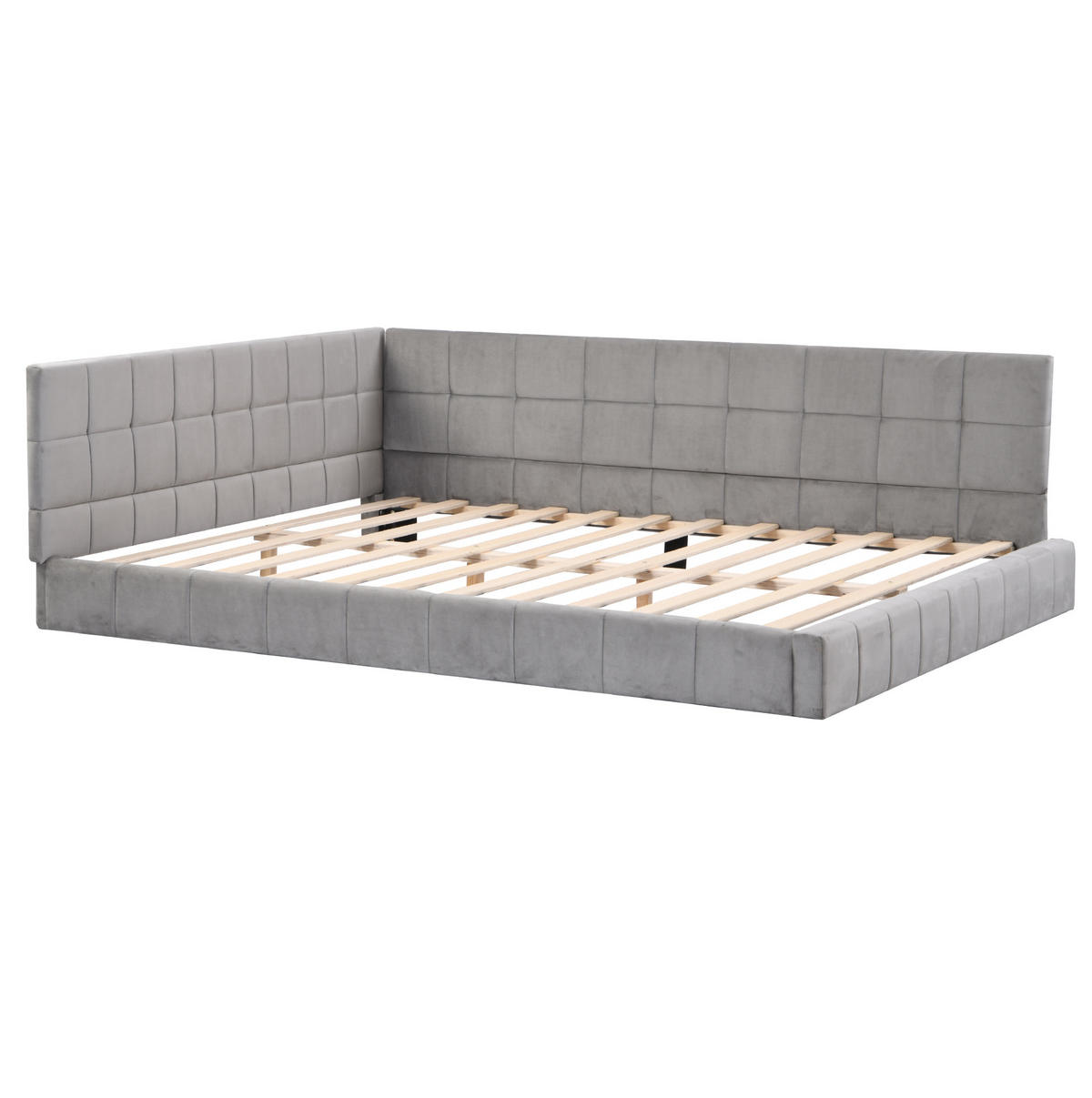 SAMT-POLSTERBETT 140/200 cm inkl. Lattenrost in Grau mit gepolstertem Kopfteil - Grau, Leder (140/200cm) - BEAOK