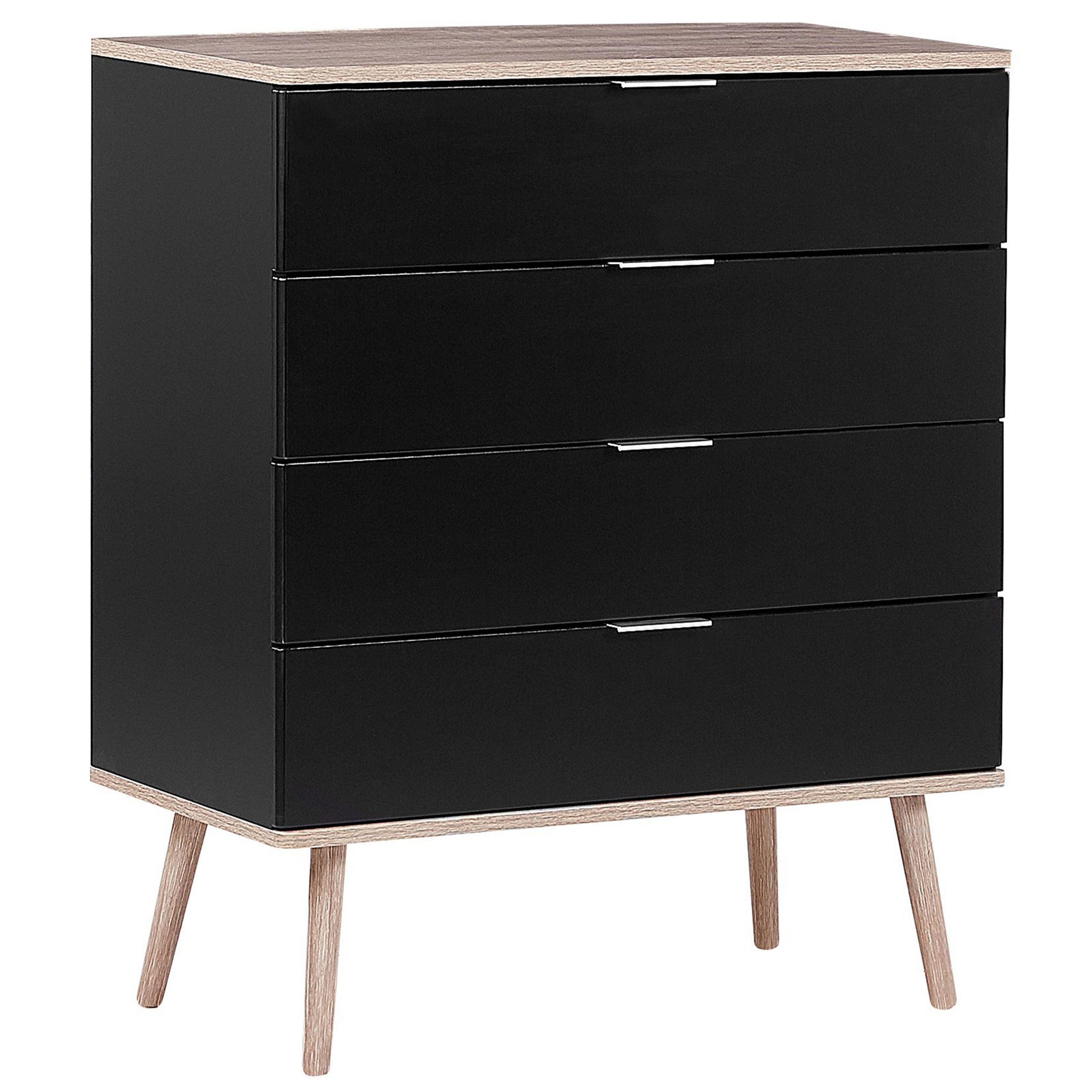KOMMODE 4 Schubladen schwarz/heller Holzfarbton Walpi - Hellbraun/Schwarz, Holzwerkstoff (79/93/40cm) - Beliani