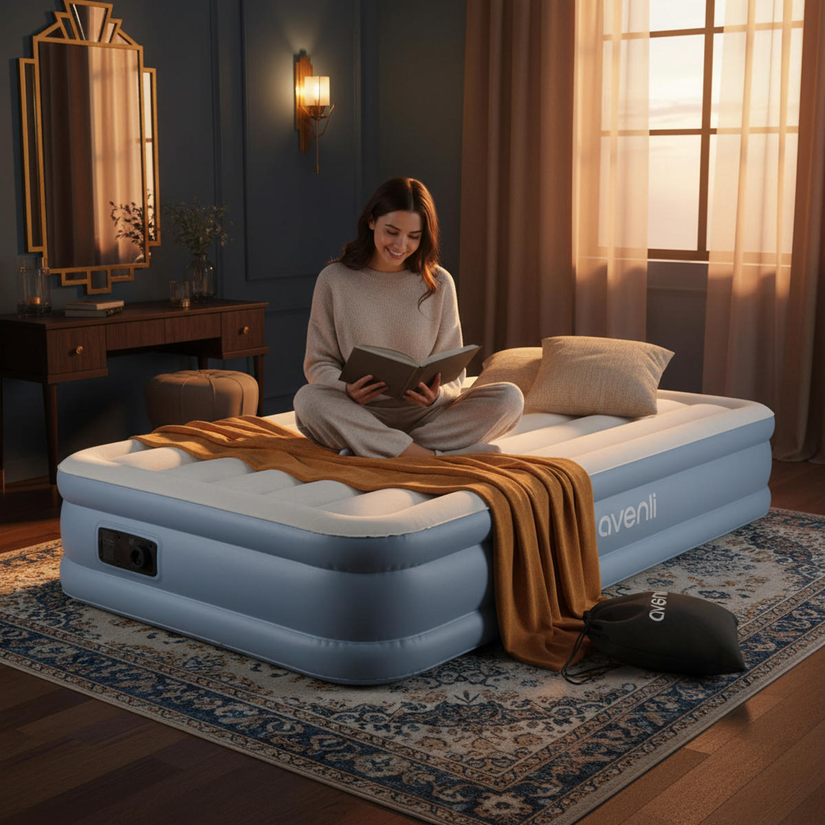 LUFTBETT Luftmatratze selbstaufblasend 191 x 99 x 33 cm mit integrierter Pumpe - Grau/Hellblau, Kunststoff (99/191cm) - Avenli
