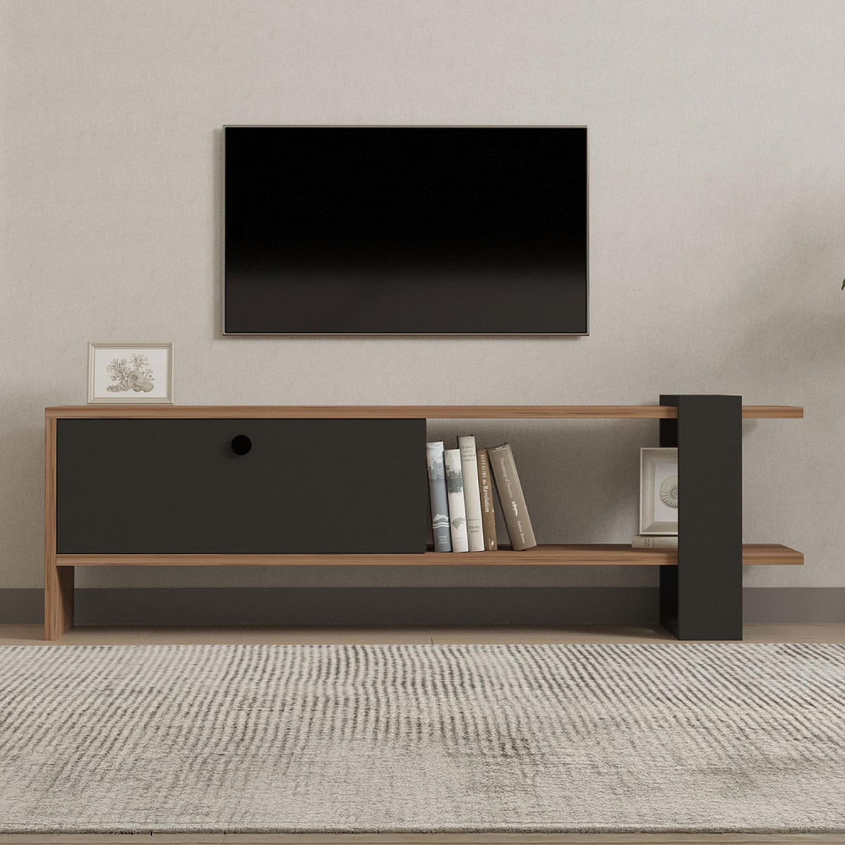 TV-MÖBEL Ova anthrazit 120 cm im zeitgenössischen Stil mit Schrank - Grau, Holzwerkstoff (120/36/25cm) - Concept Usine