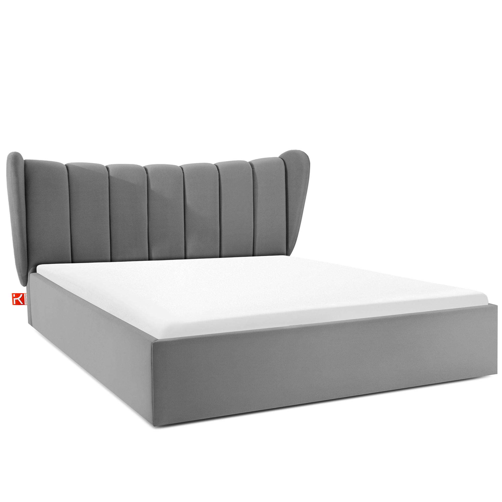 POLSTERBETT GIZO, Muschel-Design - Hellgrau/Schwarz, Holz/Holzwerkstoff (182/204cm) - KONSIMO®