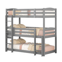 ETAGENBETT 90/200 cm Grau aus Kiefernholz, 3 Schlafplätze mit 2 Leitern - Grau, Holz (90/200cm) - Flora Grace