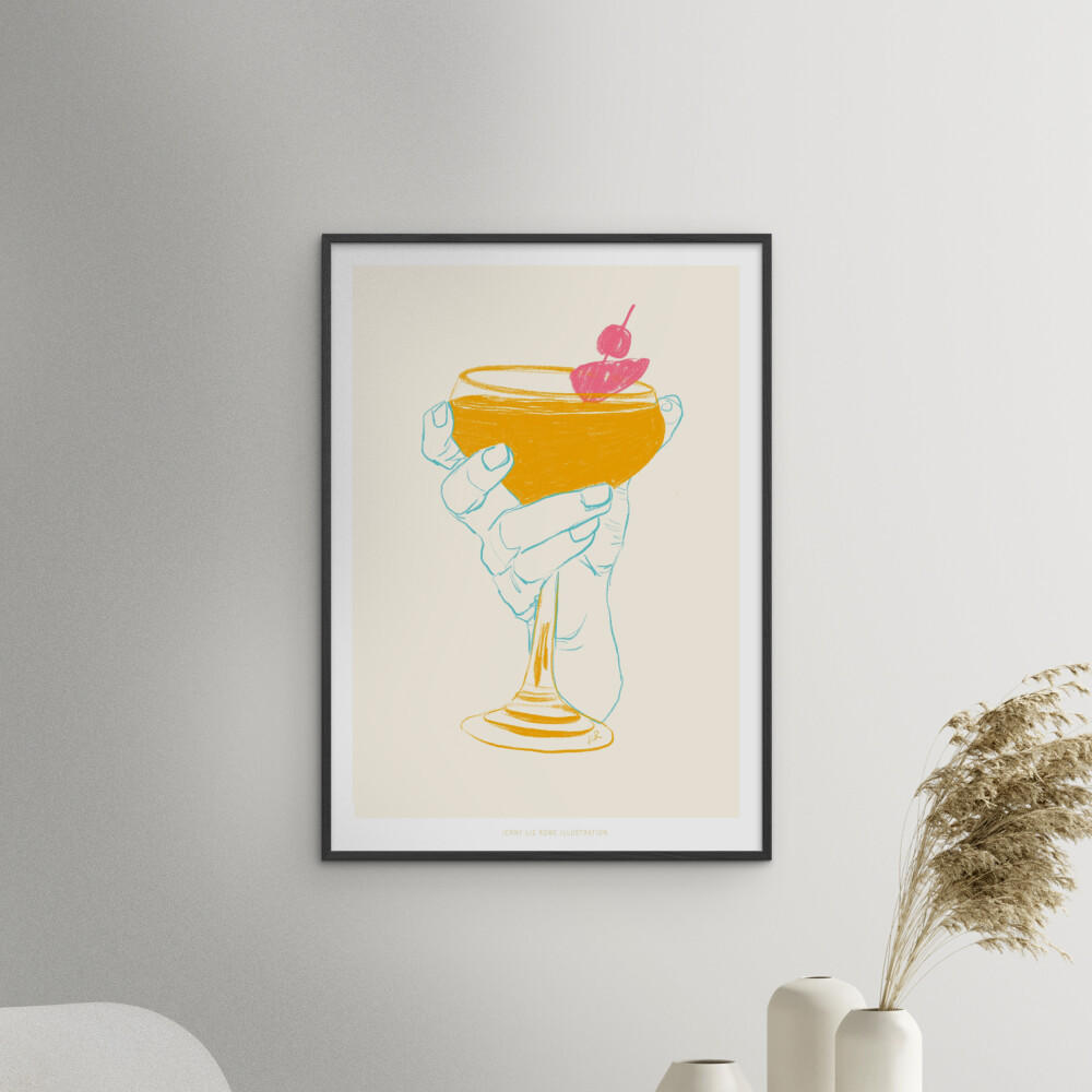 POSTER mit Rahmen Jenny Liz Rome - Cocktail 1 - Schwarz/Orange, Holz/Papier (30/40cm) - Poster&Frame