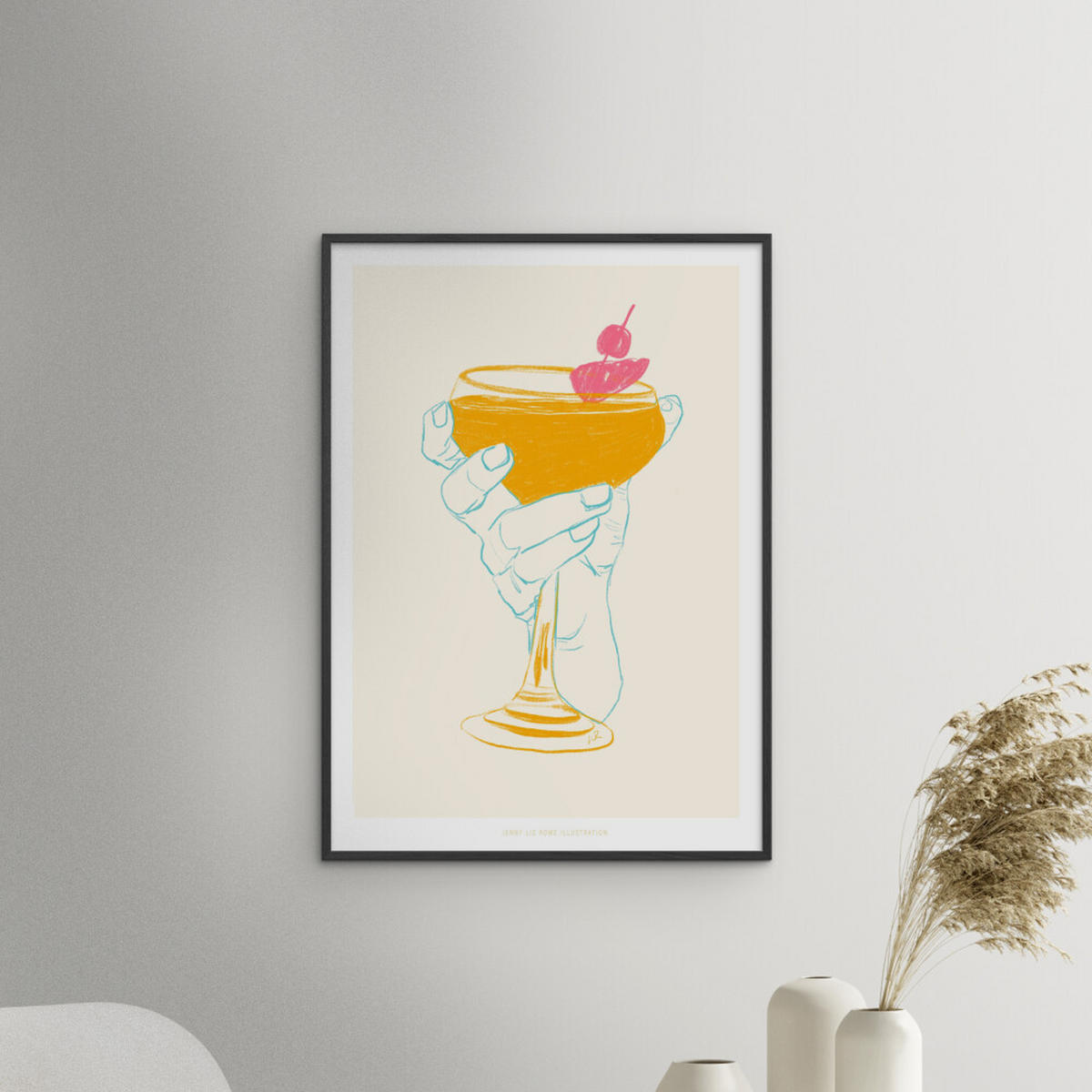 POSTER mit Rahmen Jenny Liz Rome - Cocktail 1 - Schwarz/Orange, Holz/Papier (30/40cm) - Poster&Frame