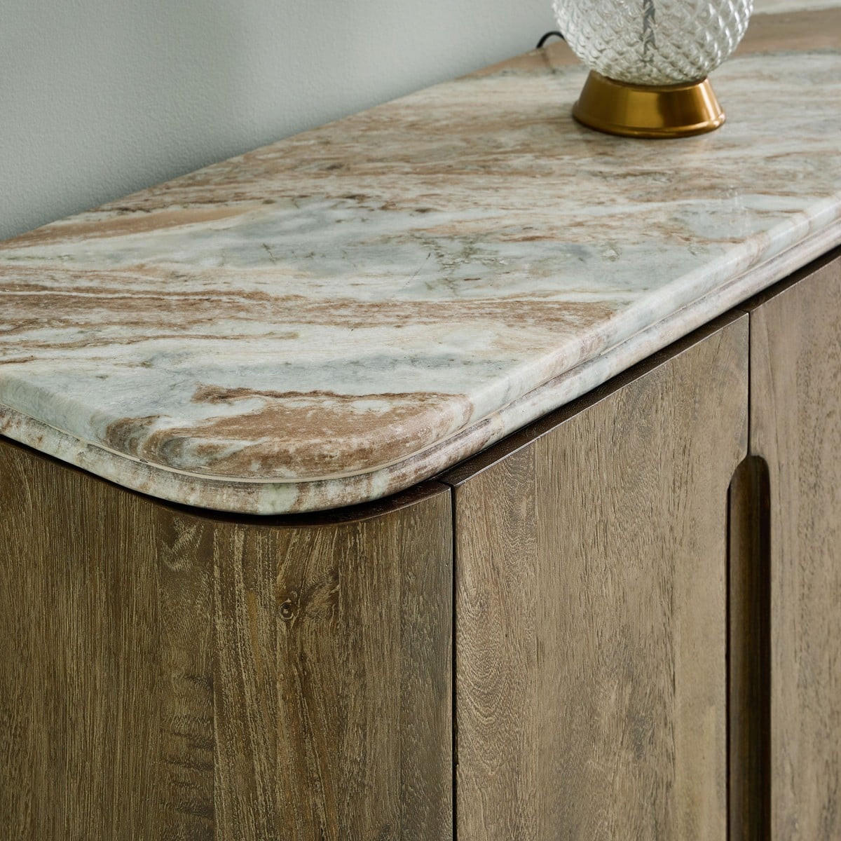 SIDEBOARD aus Massivholz und Marmor 162/80/43 cm - Beige, Holz (43/80/11cm) - Signature