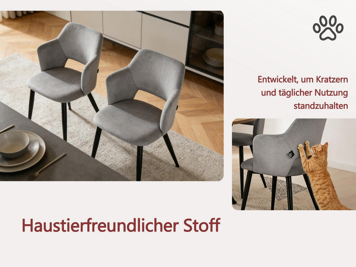 ESSZIMMERSTUHL 4er Set Haustierfreundlich in Grau - Grau, Textil (63/53/55cm) - Meubles Cosy