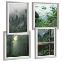 BILDER SET 4er Set - 50x50 cm & 40x60 cm Silberner Rahmen - Waldnebel, Fluss, Gewächshauspflanzen - Silberfarben, Kunststoff (50/50cm) - TULUP