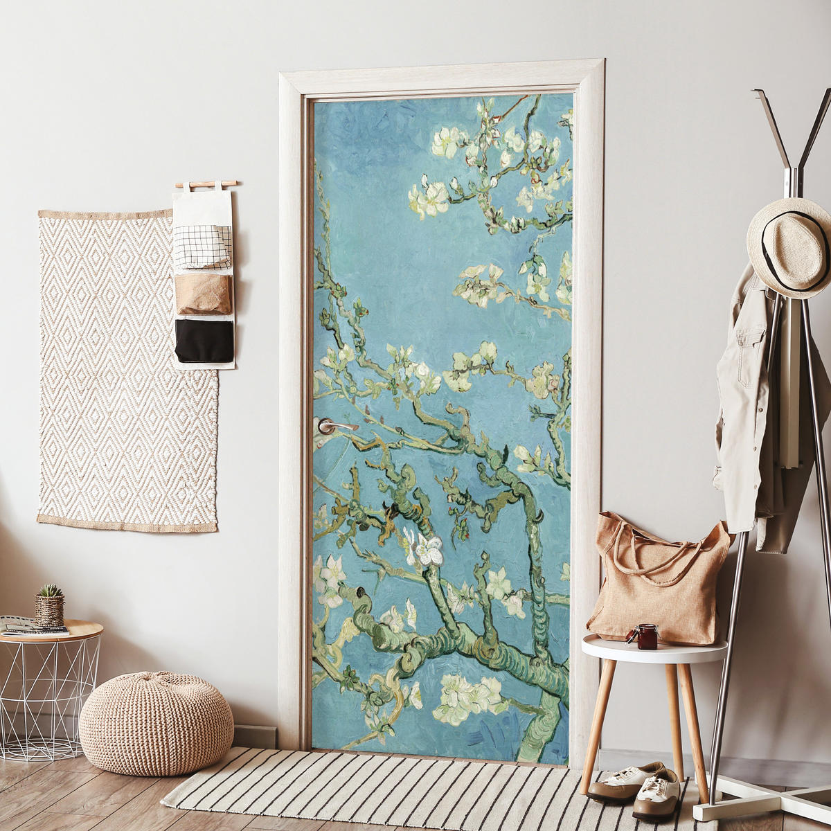 TÜRAUFKLEBER Mandelblüte - Van Gogh - Kunst 90x215 cm - Türtapete - Pastellblau, Kunststoff (90/0.1cm) - MuchoWow