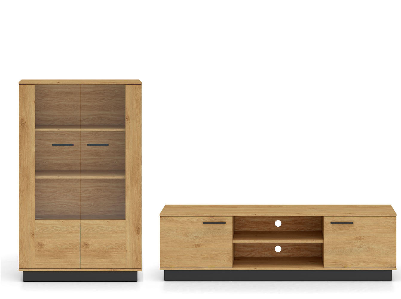 WOHNZIMMER-SET Modesto Eiche Style hell / schwarz 2-teilig - Hellbraun/Eichefarben, Holz/Holzwerkstoff (262/149/40cm) - Feldmann-Wohnen