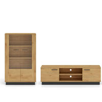 WOHNZIMMER-SET Modesto Eiche Style hell / schwarz 2-teilig - Hellbraun/Eichefarben, Holz/Holzwerkstoff (262/149/40cm) - Feldmann-Wohnen