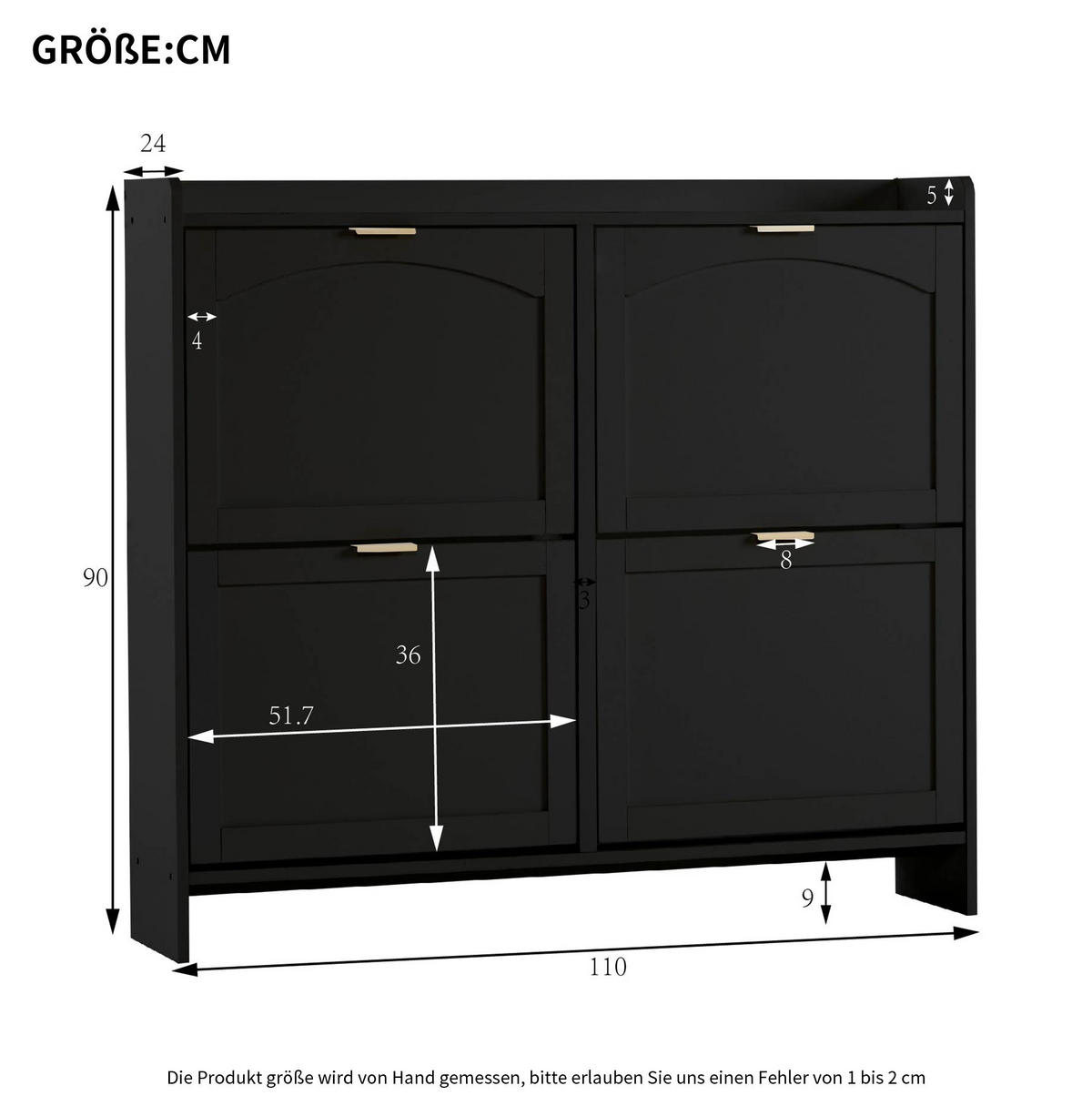 SCHUHSCHRANK aus Spanplatte 110x24x90cm in Schwarz mit 4 Klappfächern - Schwarz, Holzwerkstoff (110/90/24cm) - Modfu