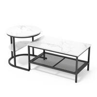 COUCHTISCH 2er Set，Wohnzimmertisch mit Marmoroptik&Metallrahmen für Wohnzimmer - Schwarz, Metall (80/46/41cm) - PARAFTA HOME