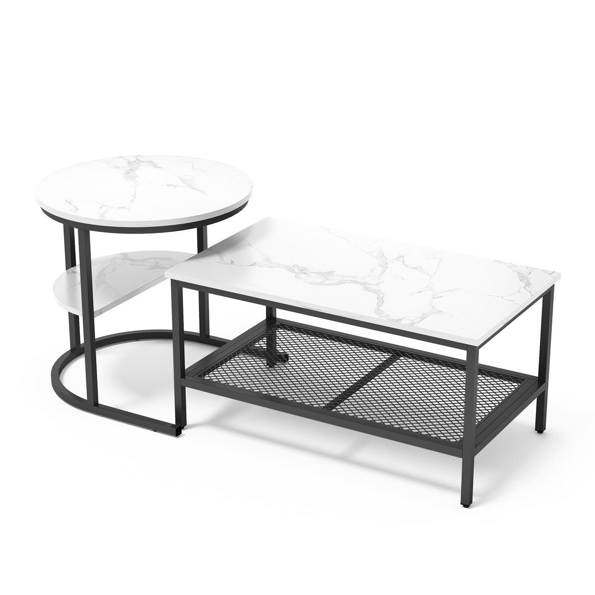 COUCHTISCH 2er SET, Weiß + Schwarz - Schwarz/Weiß, Metall (80/46/41cm)