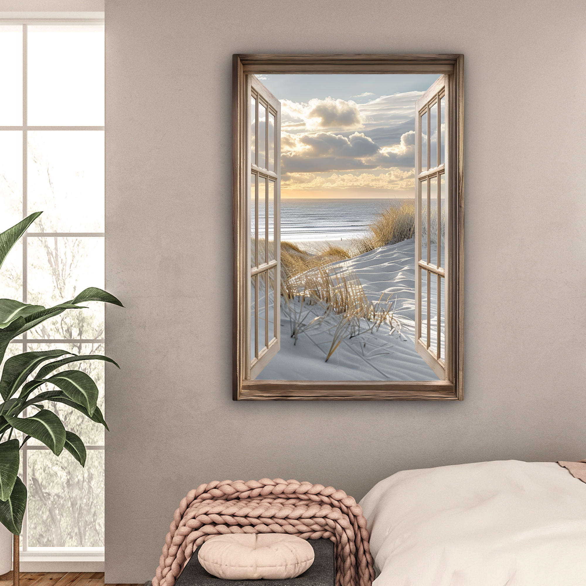LEINWANDBILD Ausblick - Strand - Dünen - Meer - Natur 80x120 cm - Sandfarben, Textil (80/120cm) - MuchoWow