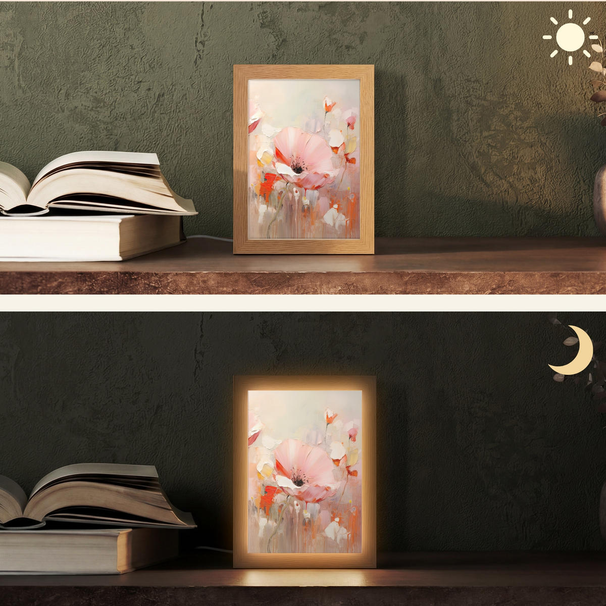 STOLNÍ LAMPA Květiny - Akvarel - Růžová - Abstraktní - Umění 15x20 cm - antracitová, kompozitní dřevo (8/15/20cm) - OnlyWow