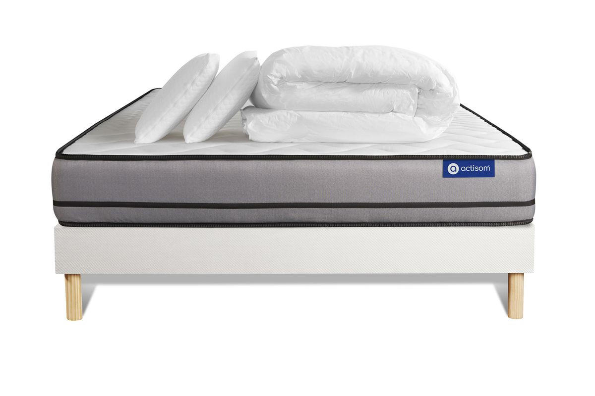 BETT Actiflex night Taschenfederkern 200 x 200 cm h4 - Kit Bettgestell Weiß - Mit Kissen und Bettdecke - Beige/Weiß, Karton/Holz (200/200cm) - ACTISOM