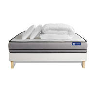 BETT Actiflex night Taschenfederkern 200 x 200 cm h4 - Kit Bettgestell Weiß - Mit Kissen und Bettdecke - Beige/Weiß, Karton/Holz (200/200cm) - ACTISOM