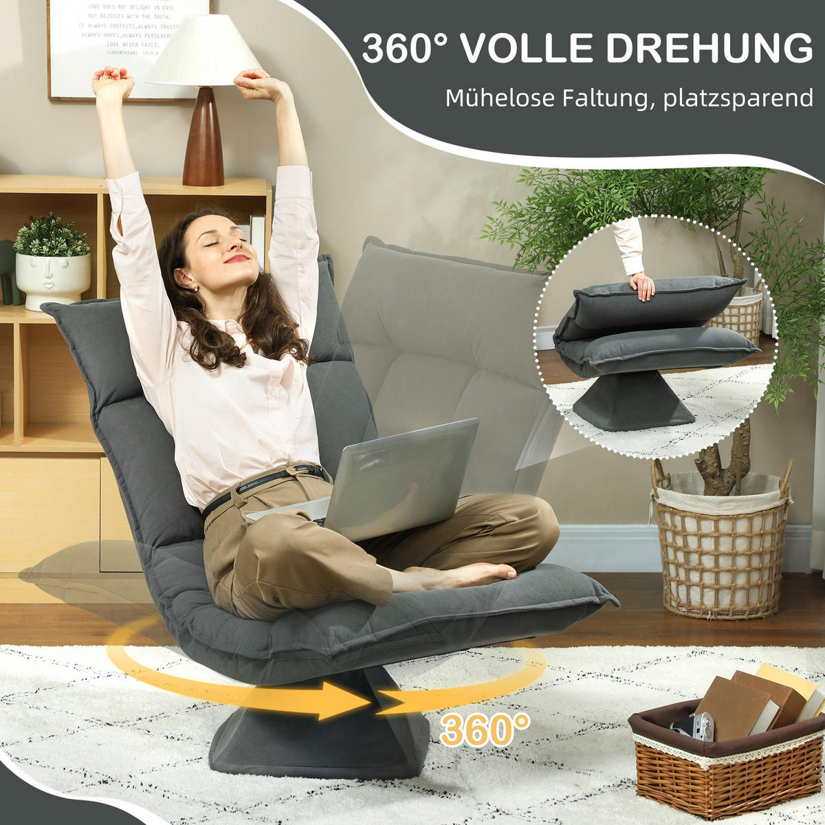 BODENSTUHL Polyester Dunkelgrau - Dunkelgrau, Kunststoff (62/95/70cm) - HOMCOM