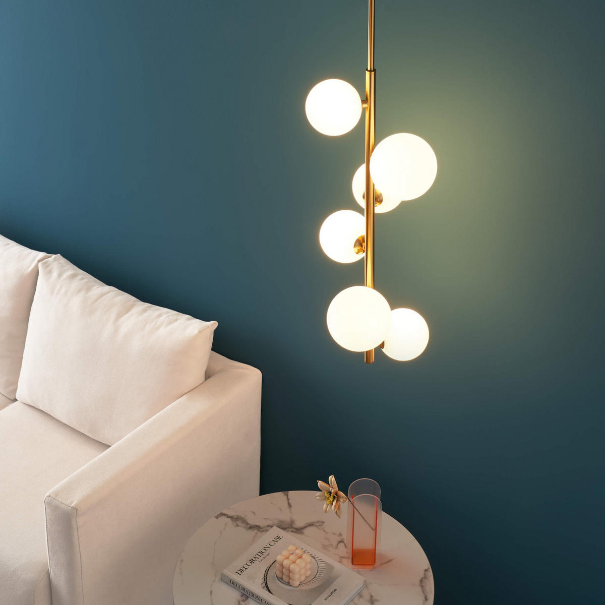 HÄNGELEUCHTE Marbella, Weiß und Gold, 60cm - Goldfarben, Glas (28/28/60cm) - KOSILUM