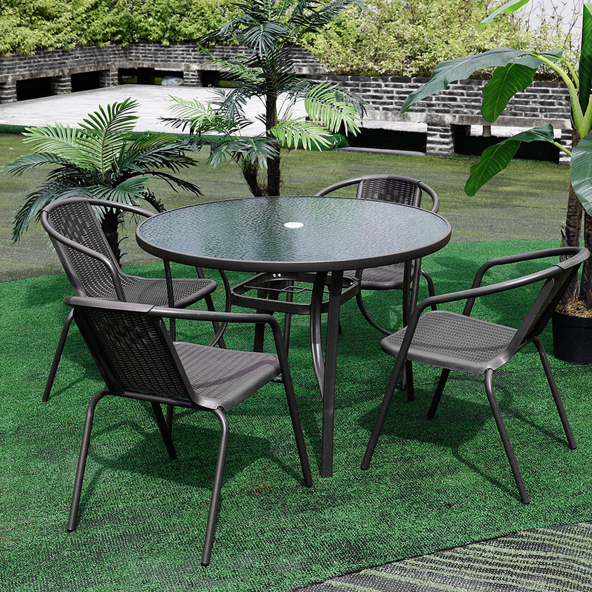 STAPELSTUHL 4er-set (4 Stühle) aus PE-Rattan Metallgestell in Schwarz für Garten Terrase und Balkon - Schwarz, Metall (33/72/42cm) - Livingandhome