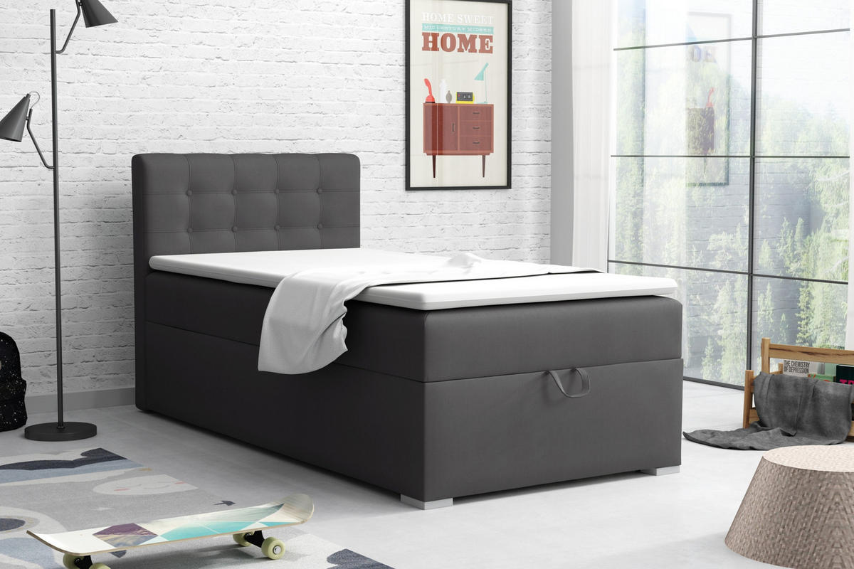 BOXBETT TEEN 3 90/200 Velours Anthrazit H4 - Anthrazit, Holz/Holzwerkstoff (90/200cm) - Deine Möbel 24