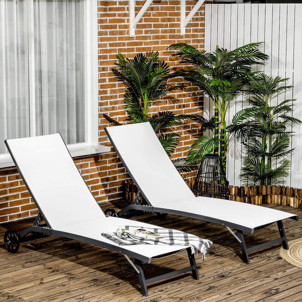 SONNENLIEGE 2er-Set Sonnenliegen mit verstellbarer Rückenlehne 66 x 165 x 102 cm ,Creme - Creme, Metall (66/102/165cm) - Vallsero