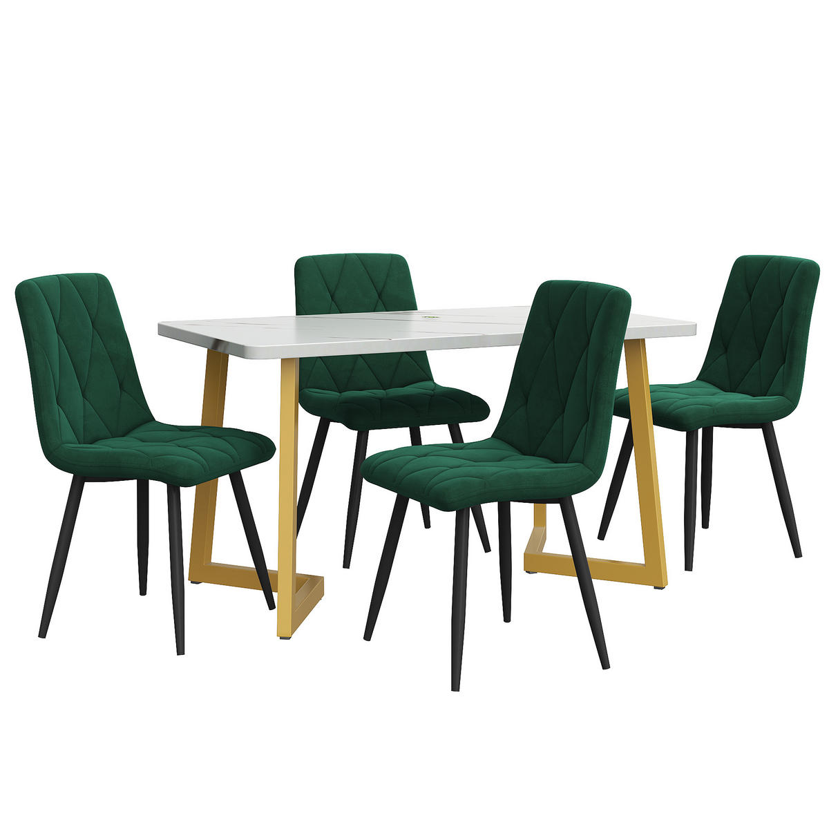 ESSTISCHSET 117x68 Cm Mit 4 Stühlen, Rechteckig, Dunkelgrün Twill, Gold - Grün, Holzwerkstoff (117/75/68cm) - FLIEKS