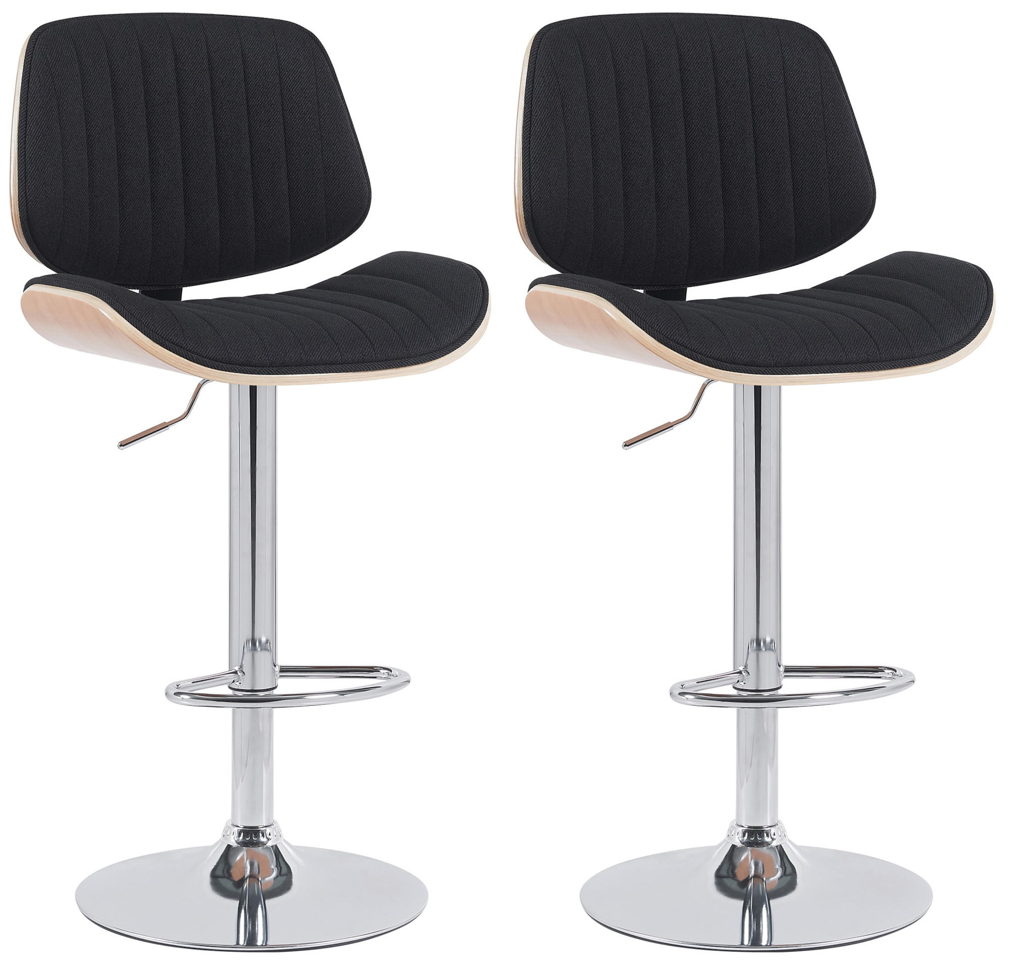 BARHOCKER 2er Set Stoff Natura/Schwarz - Chromfarben/Eukalyptusholzfarben, Textil/Metall (50/94/50cm) - CLP