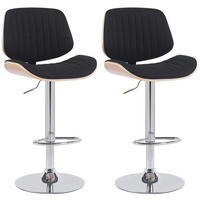 BARHOCKER 2er Set Stoff Natura/Schwarz - Chromfarben/Eukalyptusholzfarben, Textil/Metall (50/94/50cm) - CLP