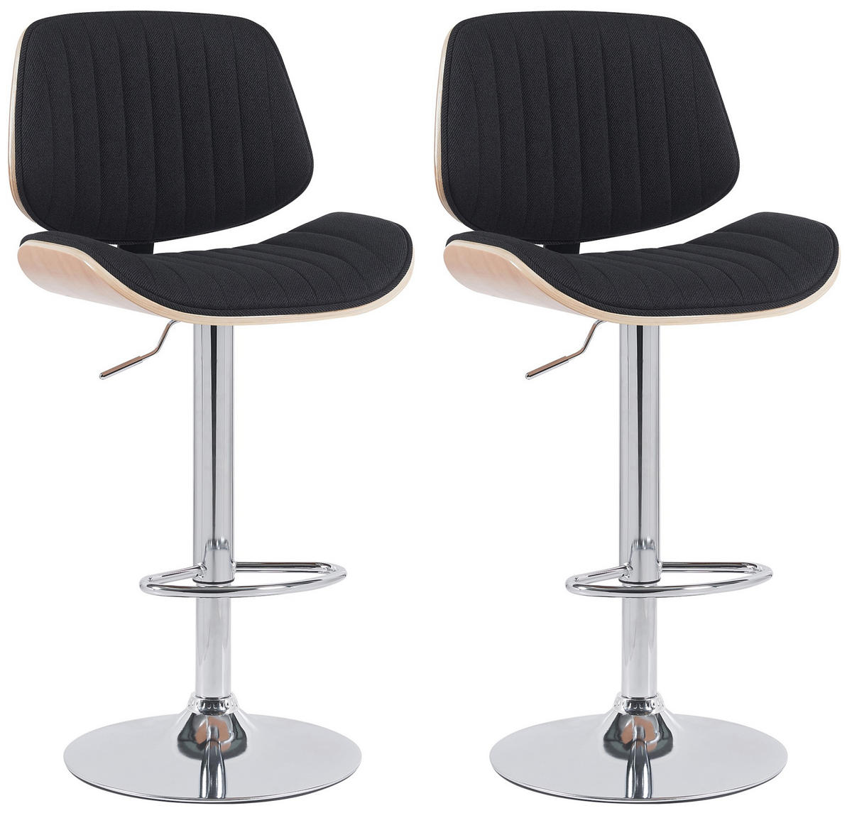 BARHOCKER 2er Set Stoff Natura/Schwarz - Chromfarben/Eukalyptusholzfarben, Textil/Metall (50/94/50cm) - CLP