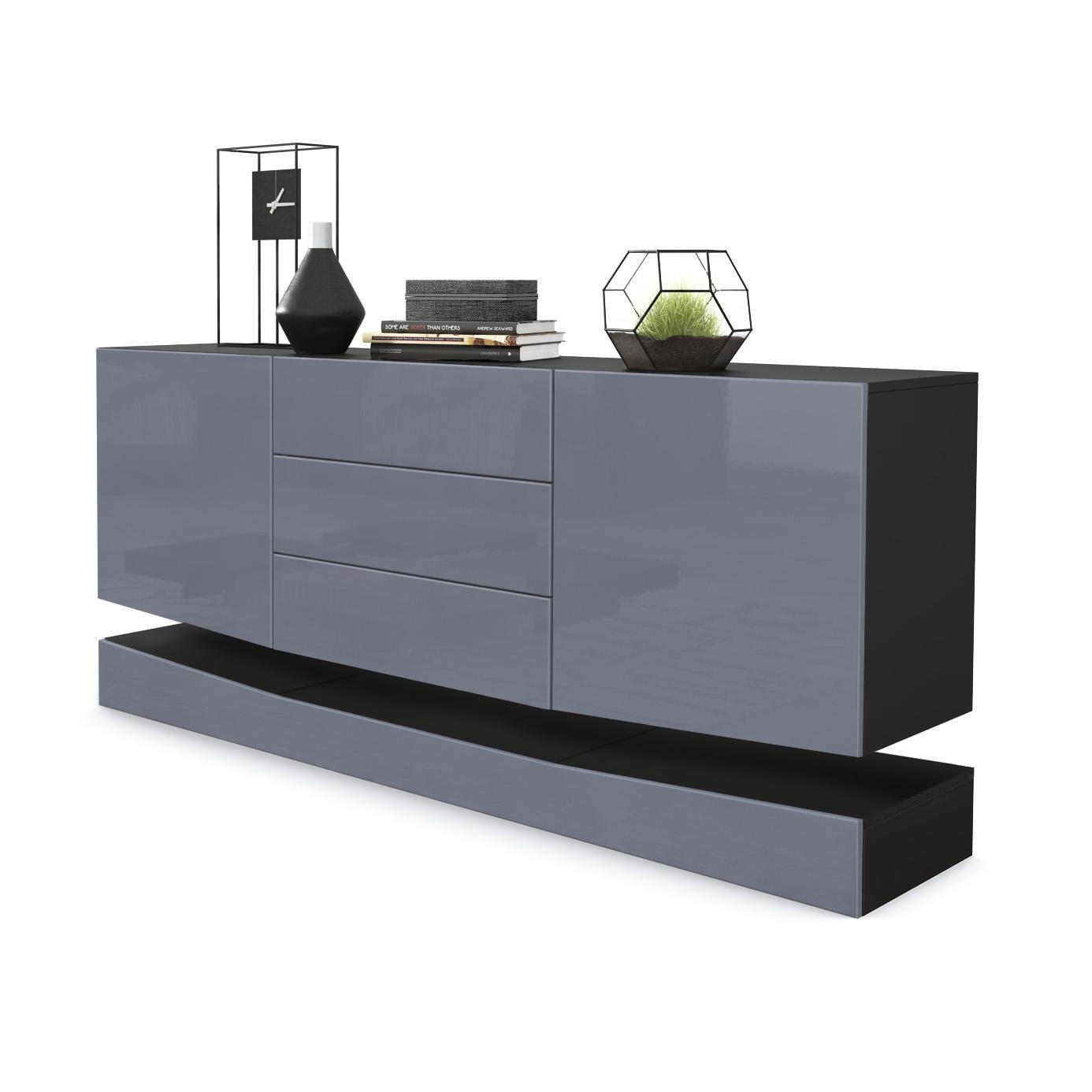 SIDEBOARD City Fronten in Grau Hochglanz - Grau, Holzwerkstoff (178/82/39cm) - Vladon