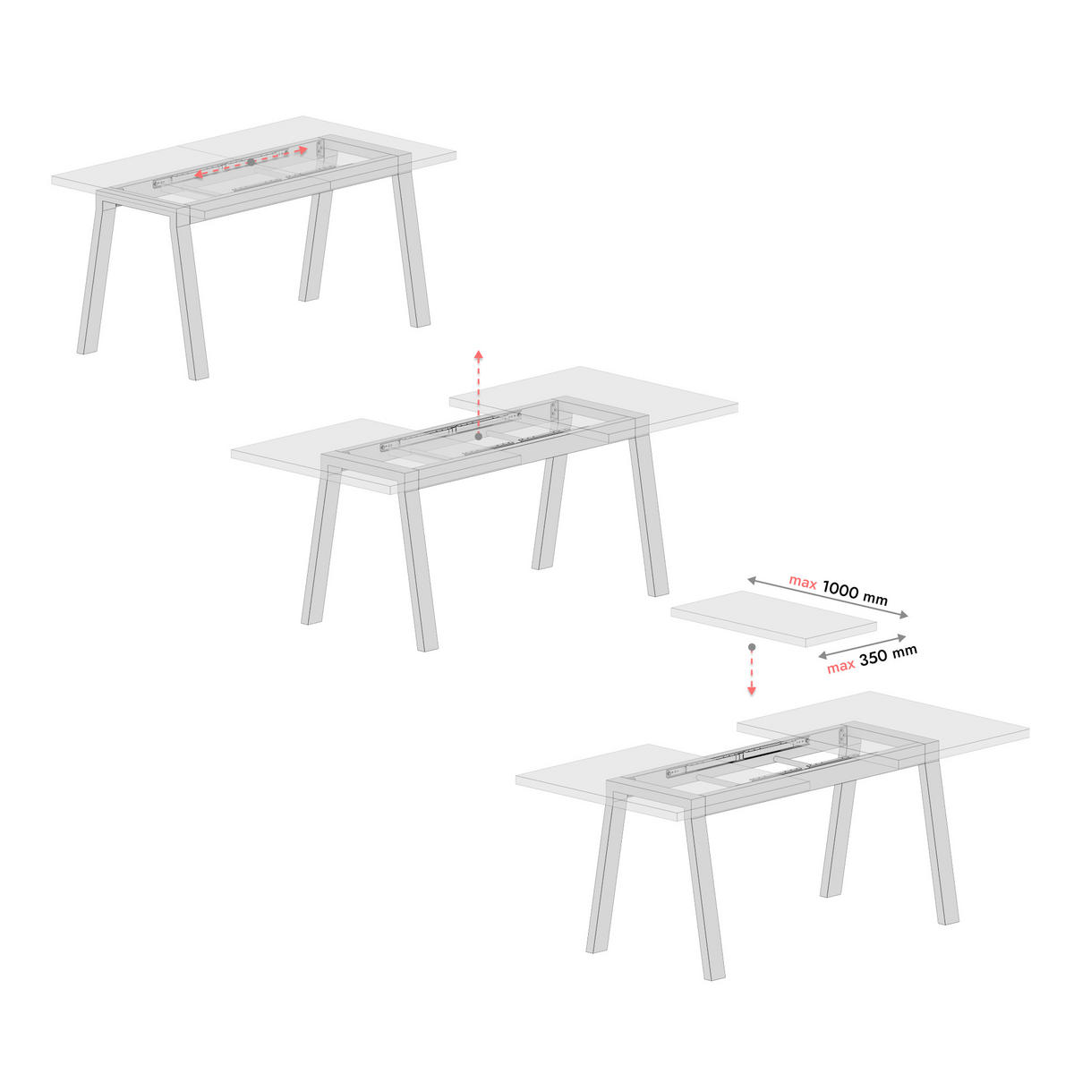 TISCHBEINE Thusia Split Metall Schwarz 72cm Ausziehbarer - Schwarz, Metall (70/72/140cm) - Metalo Pro