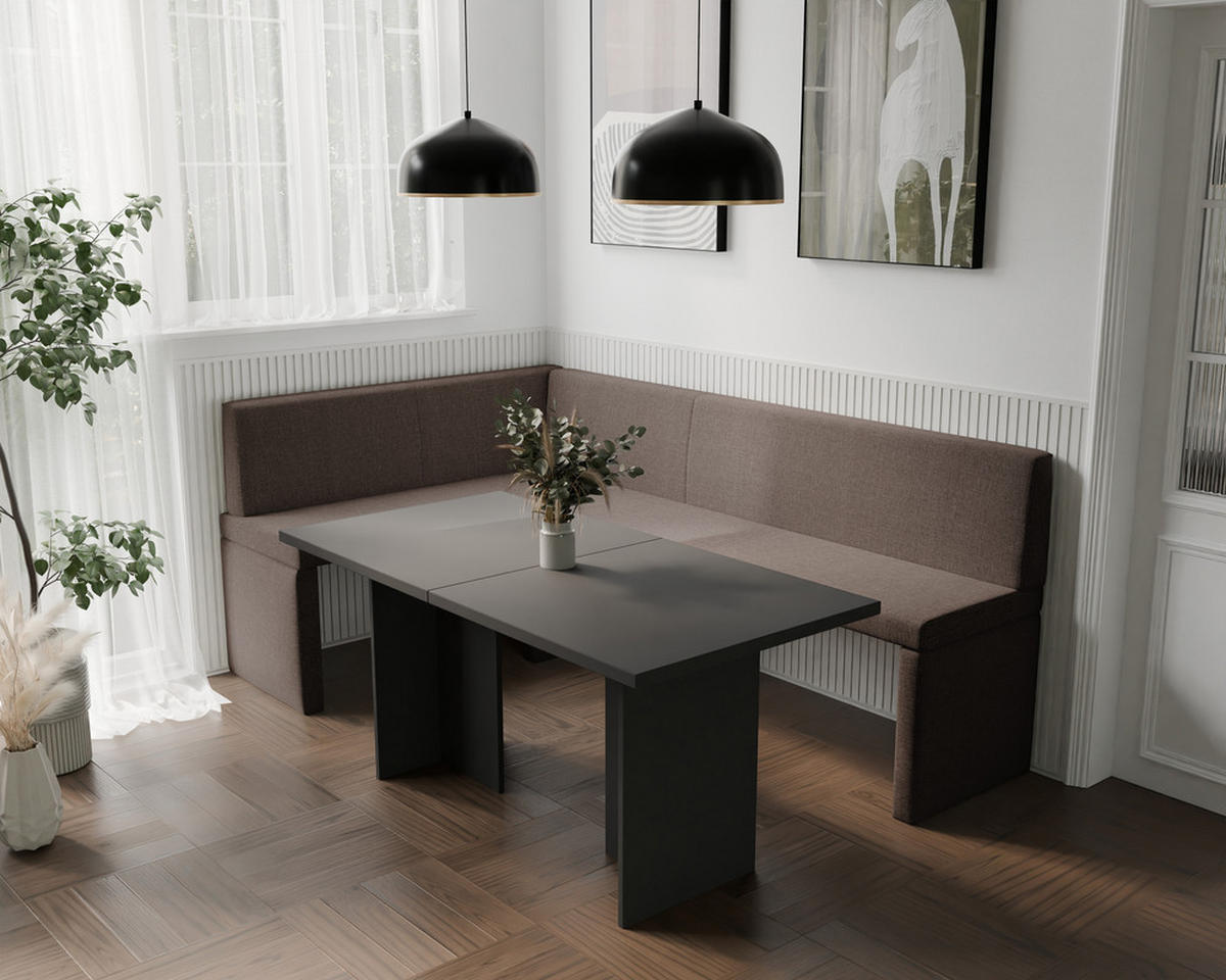 ECKBANK links OWEN Webstoff, 128/168 cm Braun - Braun, Holz/Textil (128/168cm) - Idohome