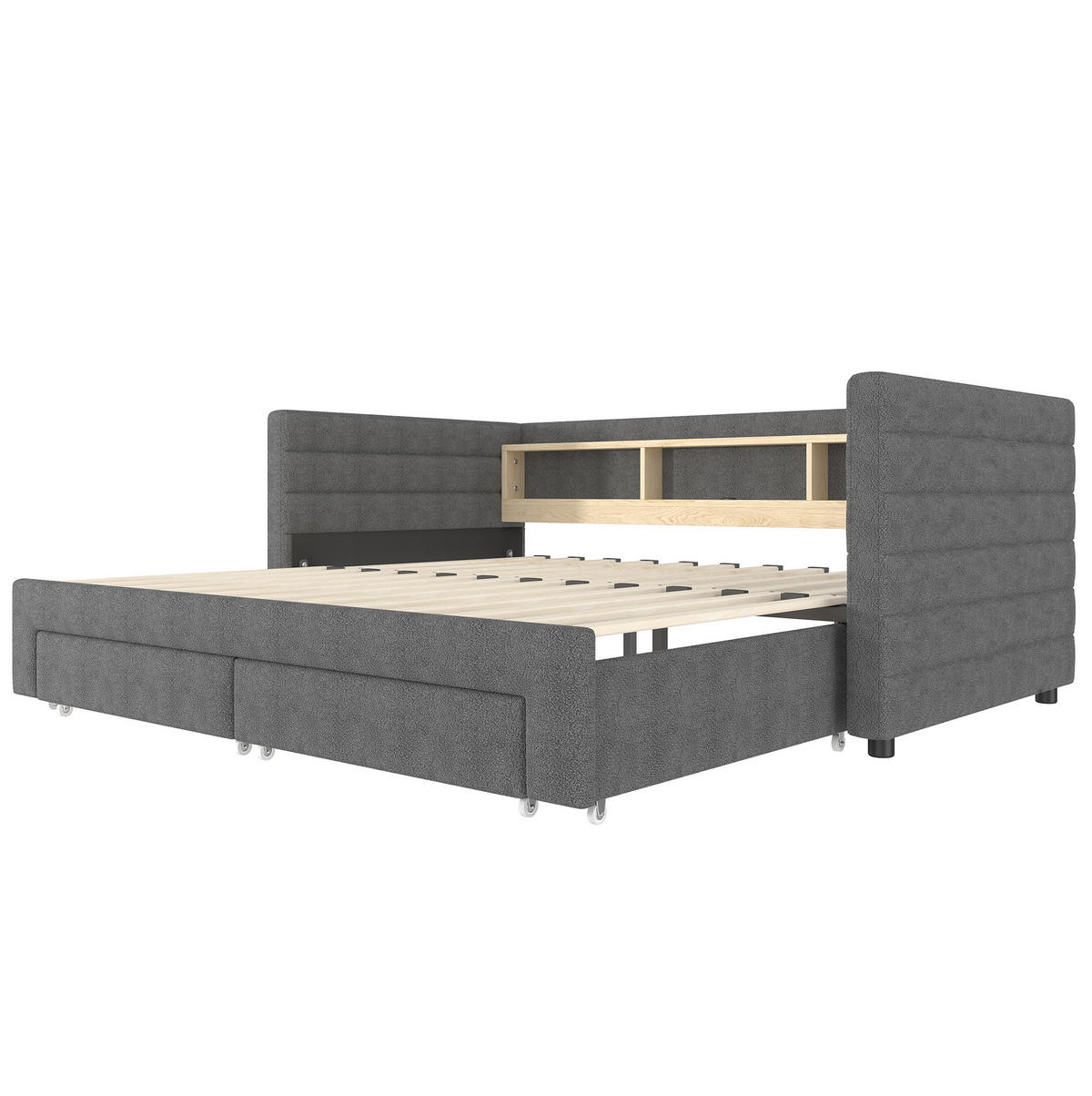 ČALÚNENÁ posteľ zo zamatu 90x190 cm sivá s výsuvným lôžkom, LED osvetlením, USB a úložným priestorom - sivá, textil (90/190cm) - Modfu