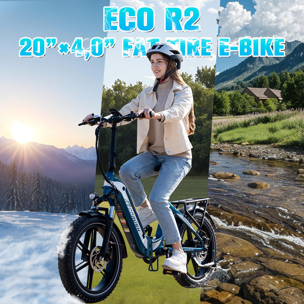 E-BIKE Klapprad R2 20×4.0", 499,2 Wh, 7-Gang, Aluminiumrahmen - Schwarz, Metall (30cm) - ECORUSH