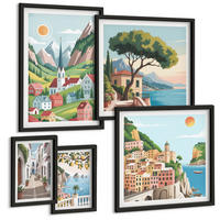 BILDER SET 5er Set - 50x50 cm & 20x30 cm & 40x60 cm Schwarzer Rahmen - Löwenzahn-Wassertropfen - Schwarz, Kunststoff (40/60cm) - TULUP