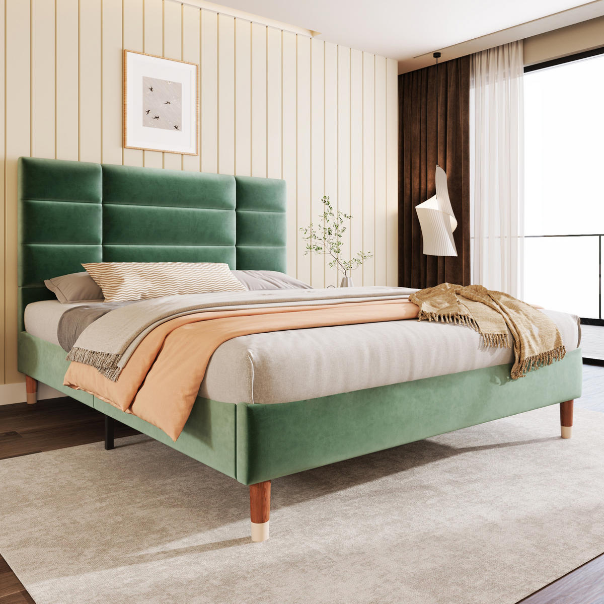 POLSTERBETT 140/200 cm Grün aus Samt mit Lattenrost - Grün, Textil (140/200cm) - OKMYHOME