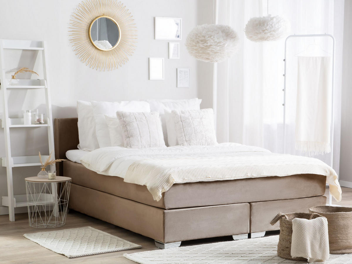 BOXSPRINGBETT 180/200cm Helles Beige Consul - Beige, Textil (180/200cm) - Beliani