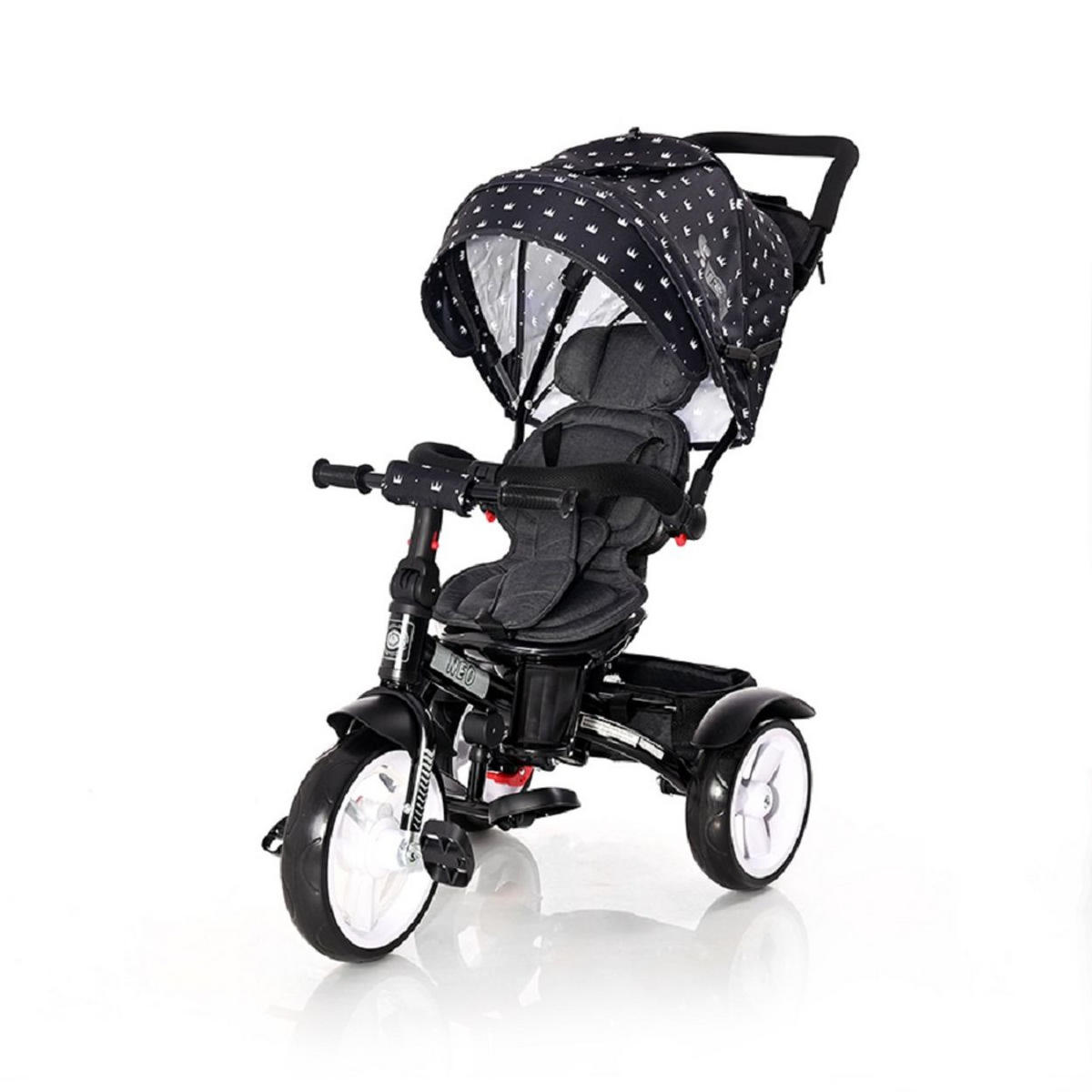 DREIRAD Neo 4 in 1 schwarz Krone EVA-Reifen, Schiebestange, Sitz drehbar, verstellbar - Schwarz, Metall (120/55/104cm) - Lorelli