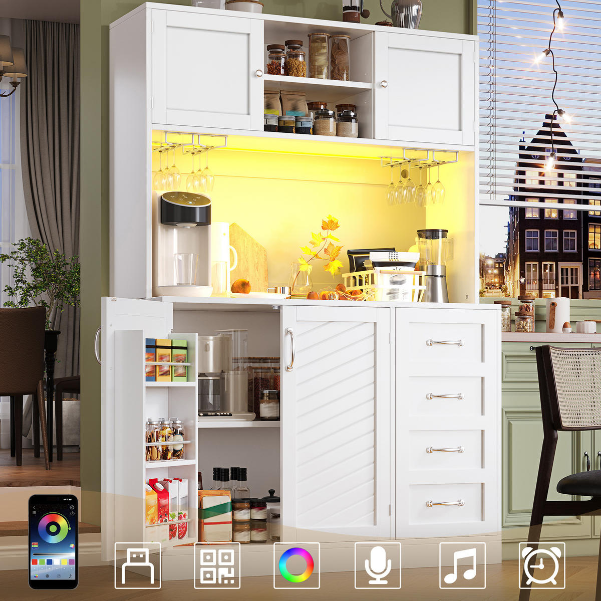 BUFFET 120/188/40 cm Weiß aus MDF mit LED-Beleuchtung - Weiß, Holzwerkstoff (40/188/120cm) - OKMYHOME