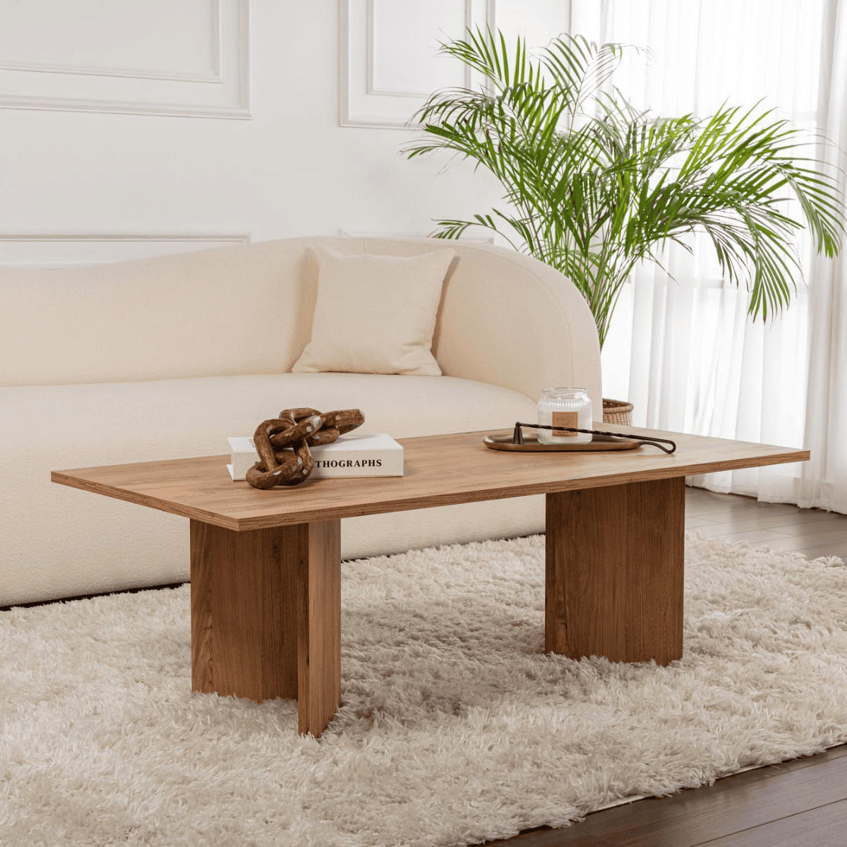COUCHTISCH mit rechteckiger Platte 119/60/40 cm - Beige, Holzwerkstoff (119/60/40cm) - Calicosy