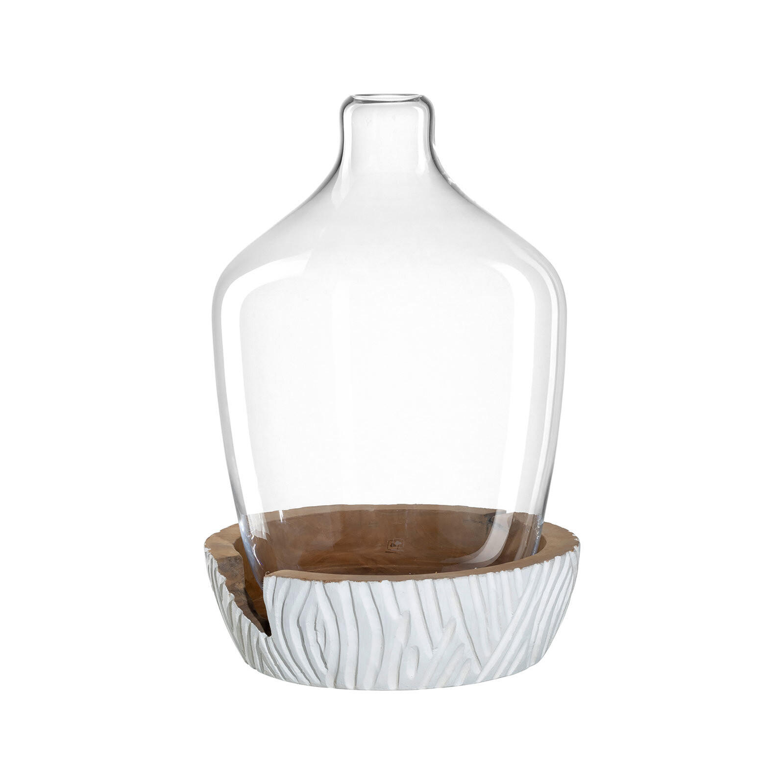 VASE MIT HOLZ-SOCKEL Casolare weiß ↕ 43 cm - Weiß, Glas (43cm) - Leonardo Living