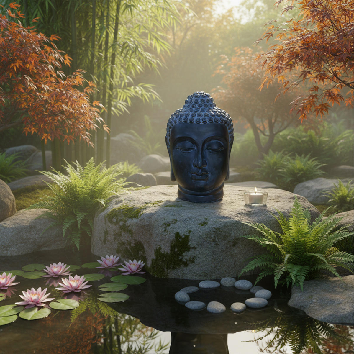 BUDDHA-KOPF - Anthrazit, Kunststoff (36/55/32cm) - Relaxdays