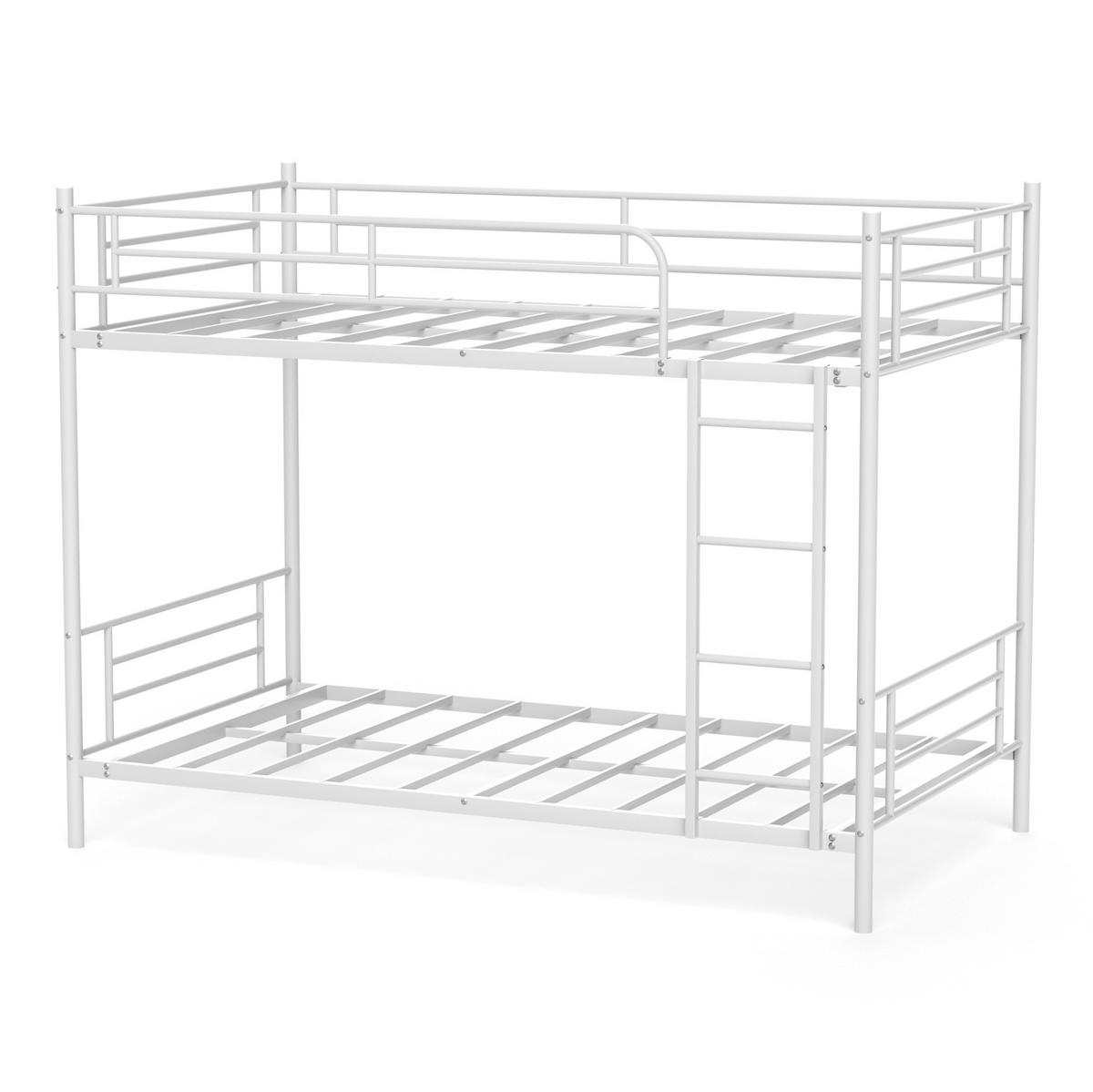 ETAGENBETT Stahl 90x190 cm Weiß mit Leiter und Absturzsicherung - Weiß, Metall (90/190cm) - Modfu